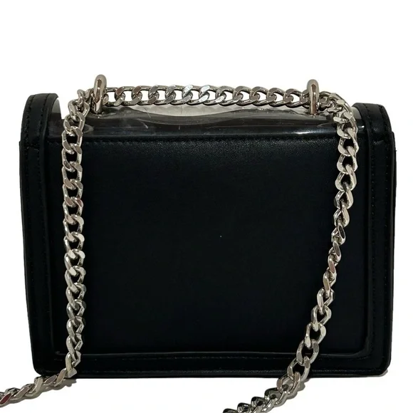 BETSEY JOHNSON Stadium bag Embellished Bow Black Clear Silver bling Like new - Picture 8 of 15